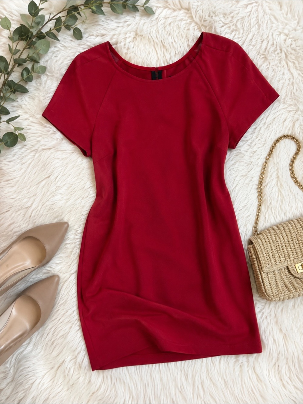 WAYF Red Shift Dress XL Short Sleeve Back Zip Made in USA